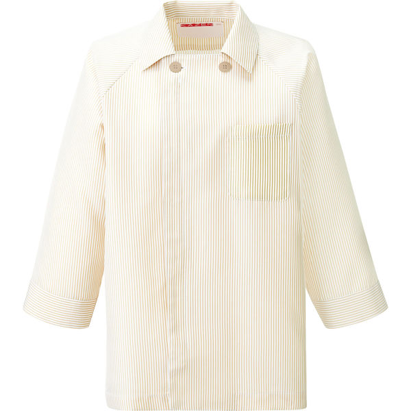 KAZEN 衿付きコックシャツ（男女兼用） ベージュストライプ 3L 680-32（直送品）