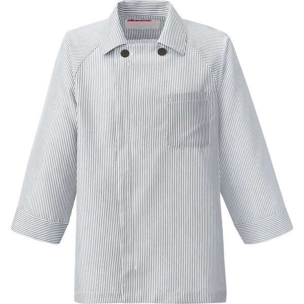 KAZEN 衿付きコックシャツ（男女兼用） ブラックストライプ LL 680-35（直送品）