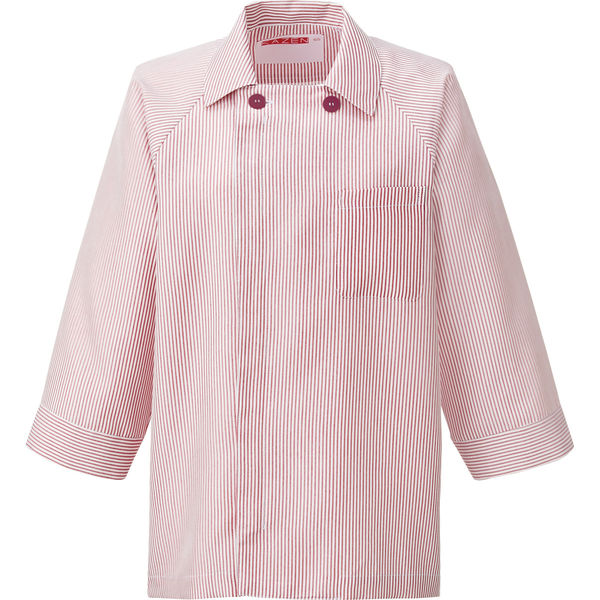 KAZEN 衿付きコックシャツ（男女兼用） ワインストライプ SS 680-38（直送品）