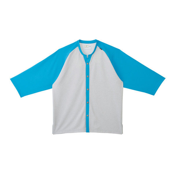 トンボ キラク ニット患者衣 前開きシャツ CR800 アクアブルー×シルバーモク L 患者衣 1枚（取寄品）