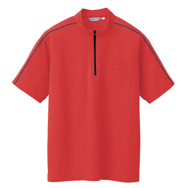 アイトス 半袖クイックドライジップシャツ（男女兼用） CL3000 レッド 5L 1枚（直送品）