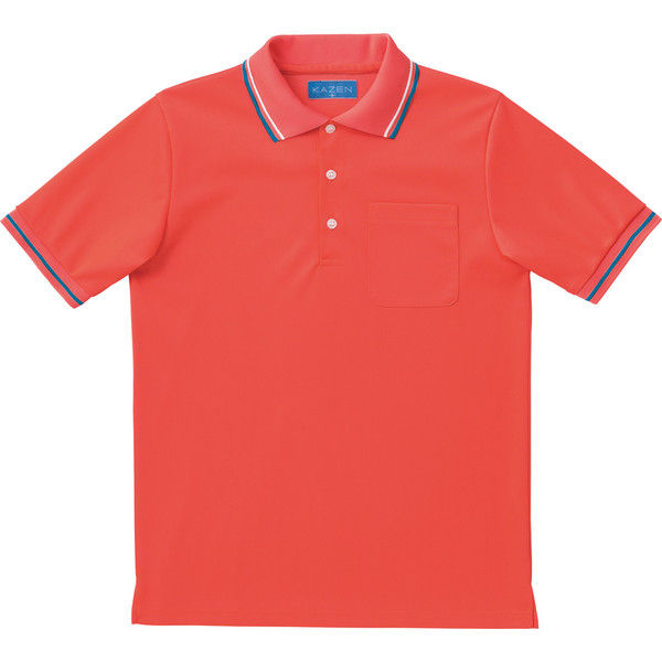 KAZEN（カゼン） ライン入りポロシャツ 236 オレンジレッド SS 医療白衣 1枚（直送品）