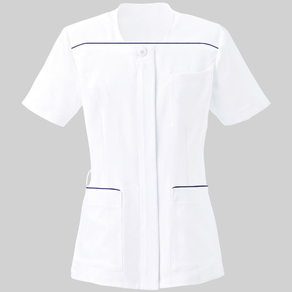 YUKISABURO WATANABE レディスジャケット半袖 YW122 ホワイト×ネイビー 9号 KAZEN（カゼン） 医療白衣 1枚（直送品）