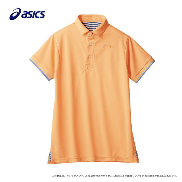 住商モンブラン アシックス ポロシャツ CHM306 男女兼用 オレンジ×ブルー S 介護ユニフォーム 1枚（直送品）