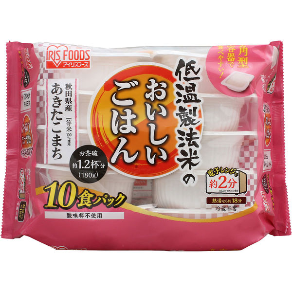 アイリスオーヤマ 低温製法米のおいしいごはん　秋田県産あきたこまち　180ｇ×10P　角型　1箱（40食入：10食入×4個）（直送品）