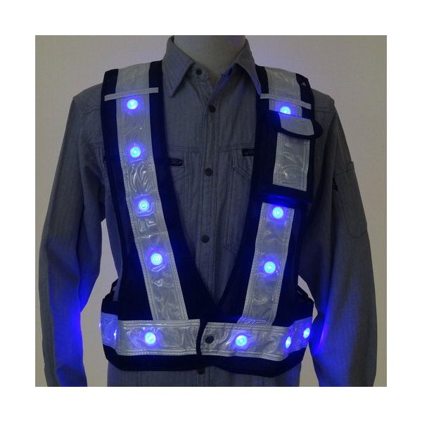 ミズケイ 多機能ベスト「光るんです」青LEDタイプ(紺/白) 3015002 1枚 208-5654（直送品）