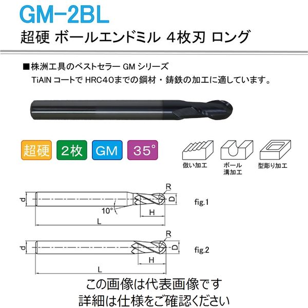 株洲ダイヤモンド切削工具 超硬 ボールエンドミル 2枚刃 ロング GM-2BL-R1.5 1セット(5本)（直送品）