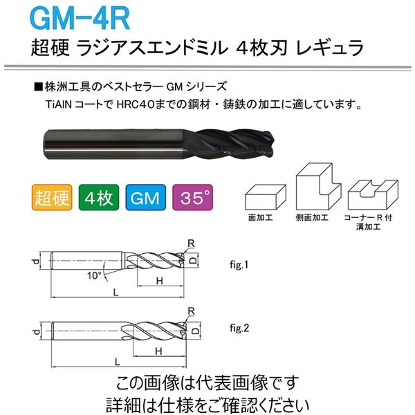 株洲ダイヤモンド切削工具 超硬 ラジアスエンドミル 4枚刃 レギュラ GM-4R-D6.0R0.5 1セット(5本)（直送品）