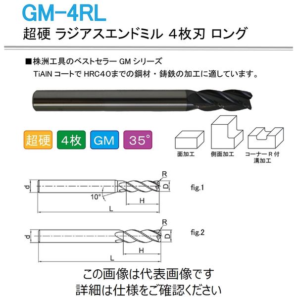 株洲ダイヤモンド切削工具 超硬 ラジアスエンドミル 4枚刃 ロング GM-4RL-D10.0R1.0 1セット（2本）（直送品）