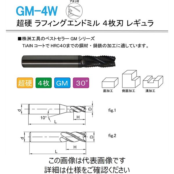 株洲ダイヤモンド切削工具 超硬 ラフィングエンドミル 4枚刃 レギュラ GM-4W-D11.0 1セット（2本）（直送品）