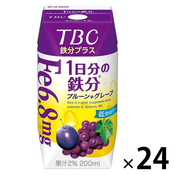 森永乳業 TBC 鉄分プラス 1日分の鉄分 プルーン＋グレープ 200ml 1箱（24本入）紙パック