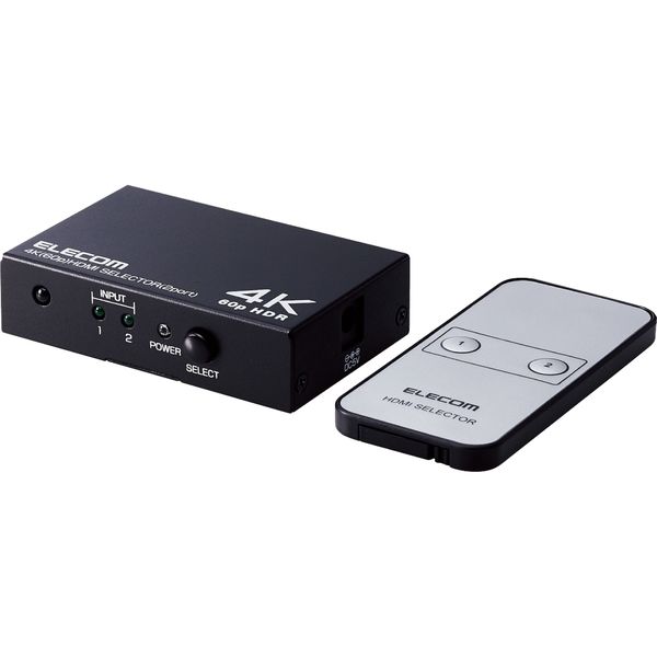 HDMI切替器(2ポート) PC マルチディスプレイ ミラーリング 専用リモコン付き DH-SW4KP21BK エレコム 1個 - アスクル