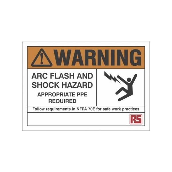 RS PRO 危険警告ラベル ARC Flash and Shock Hazard 英語語 ポリスチレンビニール 黒/白 オレンジ / 白（直送品）