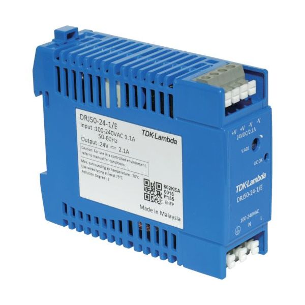 TDKラムダ DINレール取付専用ユニット型電源 DRJ 50W ヨーロッパ端子 DRJ50-24-1E 1台 788-8741（直送品）