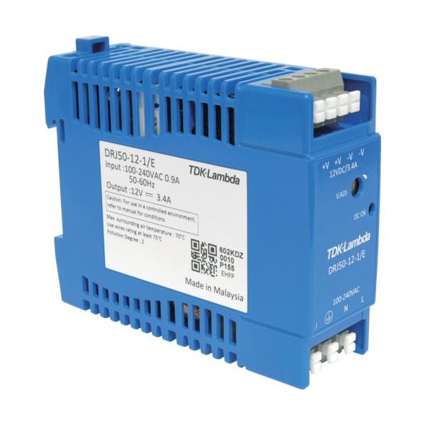 TDKラムダ DINレール取付専用ユニット型電源 DRJ 50W ヨーロッパ端子 DRJ50-12-1E 1台 788-8732（直送品）
