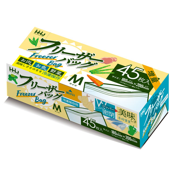 ハウスホールドジャパン フリーザーバッグ 冷凍保存用 Mサイズ 増量 45枚入 4580287372015 45枚×30点セット（直送品）