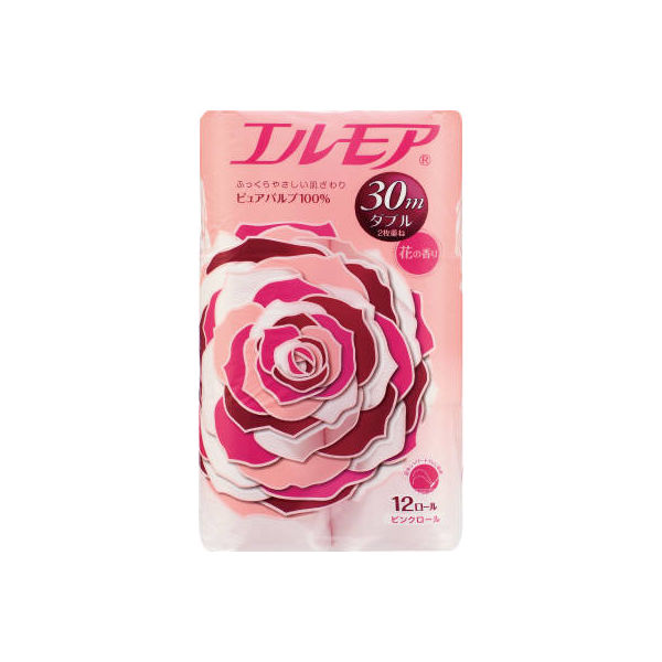 エルモア トイレットペーパー 30m 12ロール ピンク ダブル 花の香り 4971633161818 12ロール×8点セット カミ商事（直送品）