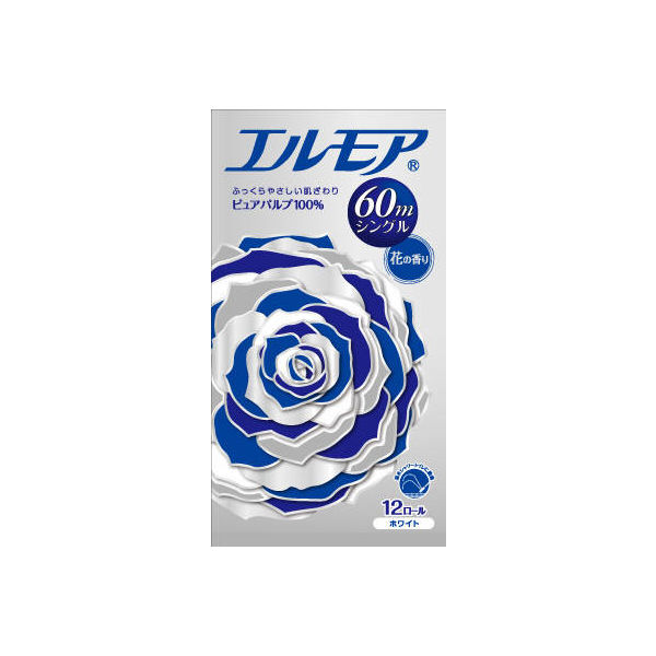 エルモア トイレットペーパー 12ロール シングル 60M 花の香り 4971633162419 12巻×8点セット カミ商事（直送品）