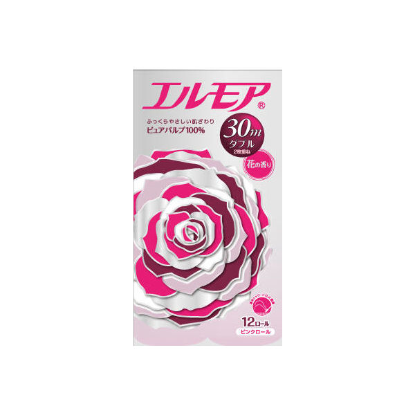 エルモア トイレットペーパー 12ロール ピンクダブル2枚重ね 30M 花の香り 4971633162471 12巻×8点セット カミ商事（直送品）
