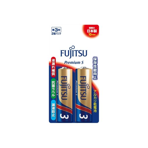 FDK FUJITSU アルカリ乾電池プレミアムS単3-2個 LR6PS2B 4976680272555 49G×10点セット（直送品）