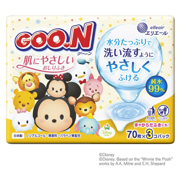 最安値!!おしりふき グーン 70×24パック ×3箱新品︰未開封 グーン 肌にやさしいおしりふき 詰め替え 1パック(70枚入×3個