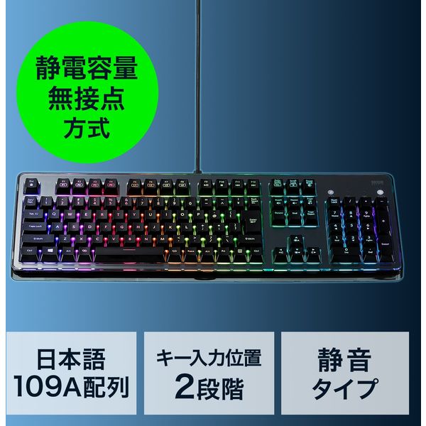 有線キーボード　静電容量方式　フルサイズ　ブラック　400-SKB060　サンワサプライ　１個（直送品）