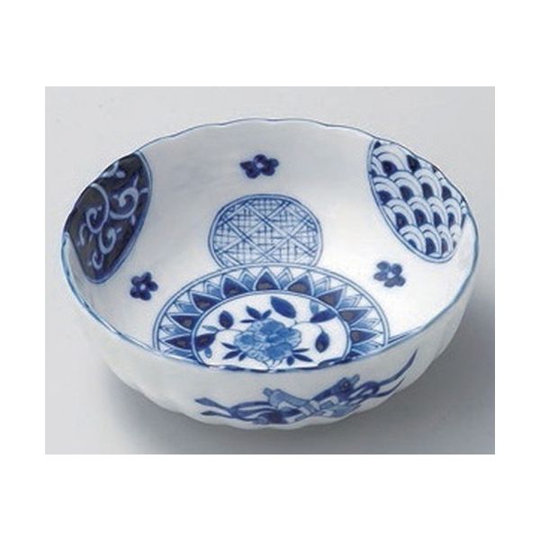 アースモス 美濃焼 小鉢 藍丸紋菊型3.5鉢 (11個入)（直送品）