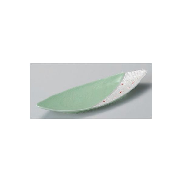 アースモス 美濃焼 突出皿 緑釉赤散しラスター笹型長皿 (2個入)（直送品）
