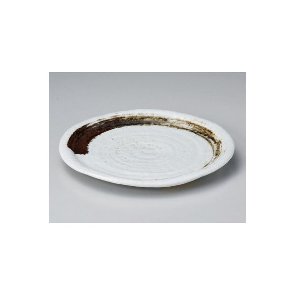 アースモス 美濃焼 丸皿（中） 白茶刷毛8寸渕厚皿 (2個入)（直送品）