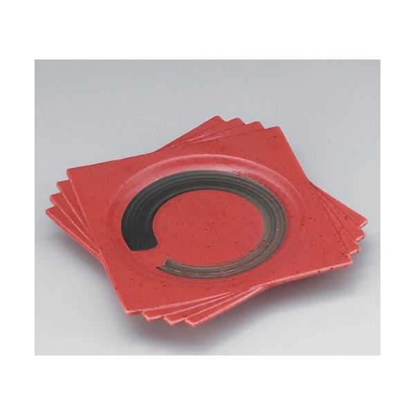 アースモス 美濃焼 角皿（小） ゆず赤結晶黒刷毛千代折角皿 (2個入)（直送品）