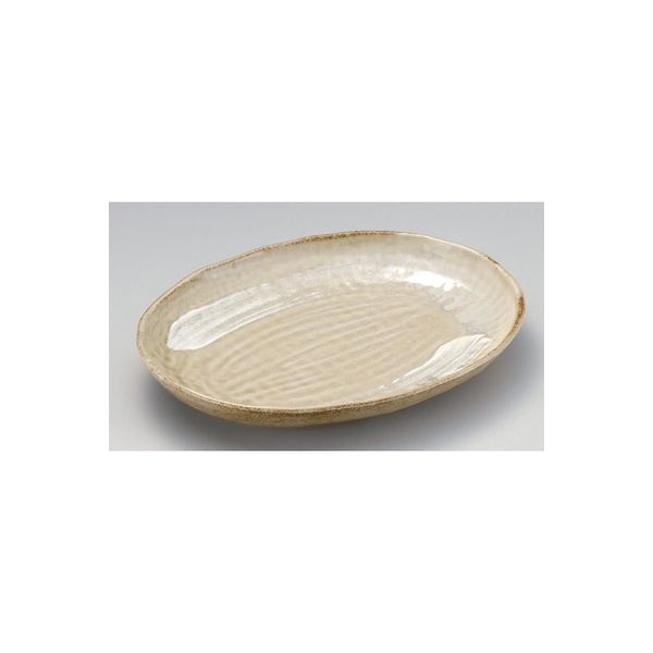 アースモス 美濃焼 変形皿（特大） 黄灰釉楕円大皿 (1個入)（直送品）