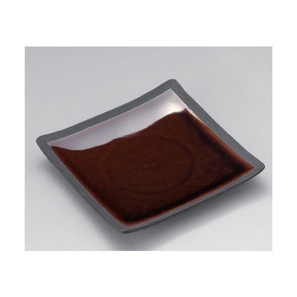 アースモス 美濃焼 角皿（小） アメ釉渕黒6.0正角皿 (3個入)（直送品）