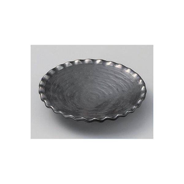 アースモス 美濃焼 フルーツ皿（丸） 黒マットプラチナ彩波型フルーツ皿 (3個入)（直送品）