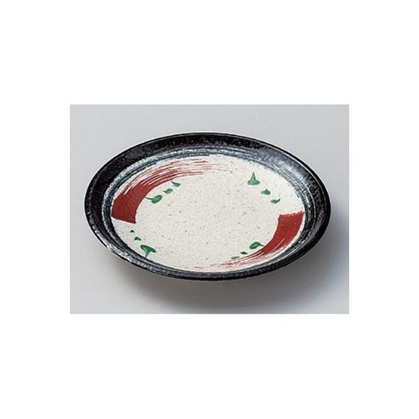 アースモス 美濃焼 フルーツ皿（丸） 黒と赤絵刷毛3.5皿 (7個入)（直送品）