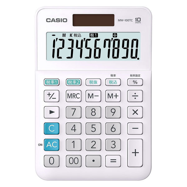 カシオ計算機 W税計算 小型（ミニジャスト）ホワイト MW-100TC-WE-N 　1セット（3個入）