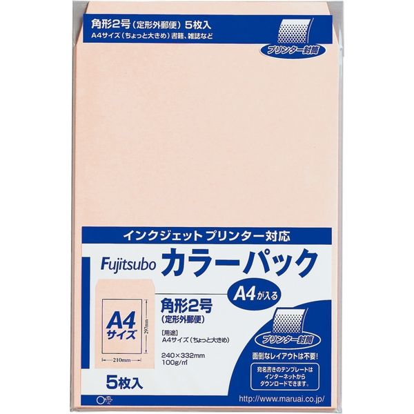 マルアイ クラフト封筒 藤壺カラーパック 角2 ピンク PK-21P 1セット(50枚:5枚×10袋) - アスクル