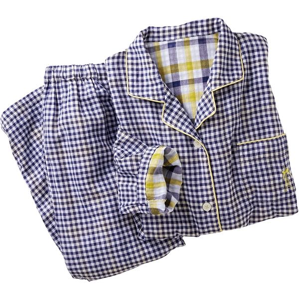 セシール シャツパジャマ D（紺系：ギンガムチェック） M NW-205（取寄品）