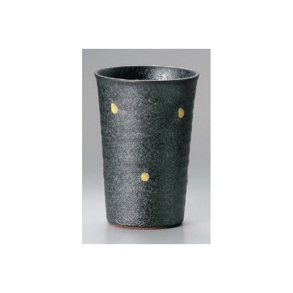 アースモス 美濃焼 黒ゆず黄水玉フリーカップ utw-35026352 （5個入）（直送品）