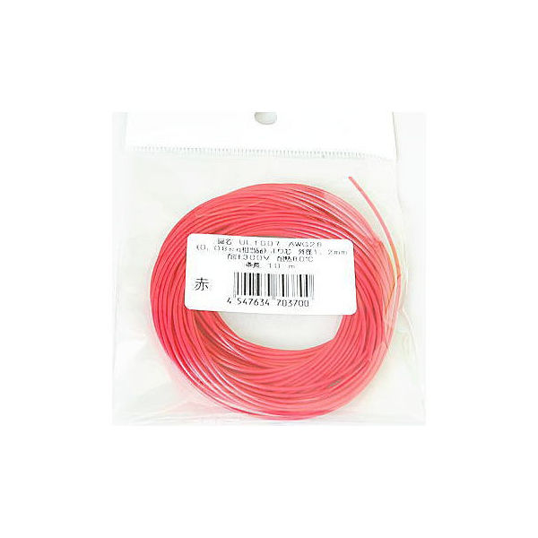 サンコー電商 UL1007電線 赤 AWG28 1.2mm 10m(±2%) UL1007アカAWG28L10 1袋 63-3139-31（直送品）