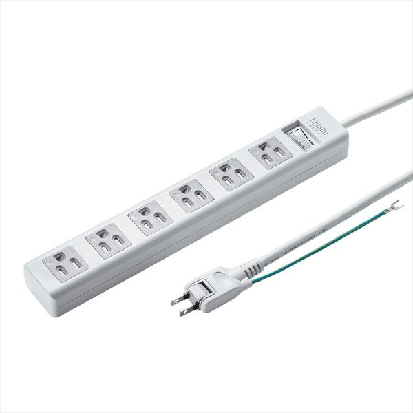 延長コード 電源タップ 2.5m 3P（ピン） 6個口 スイッチ ホワイト TAP-SH3625MGSW サンワサプライ 1個（直送品）