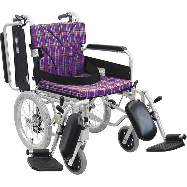 カワムラサイクル アルミ介助車いす A11_紫チェック KA816-40ELB