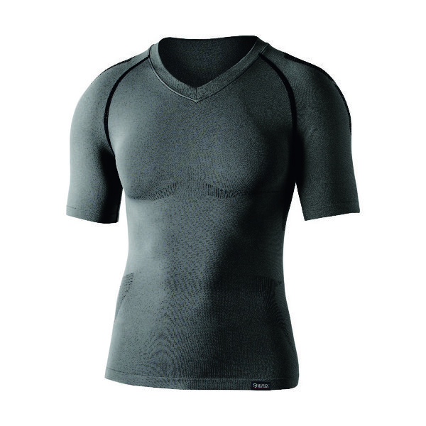 おたふく手袋 おたふく BTデュアルクロス ショートスリーブVネックシャツ グレー/ブラック M~L JW-591-39-M~L 1着（直送品）