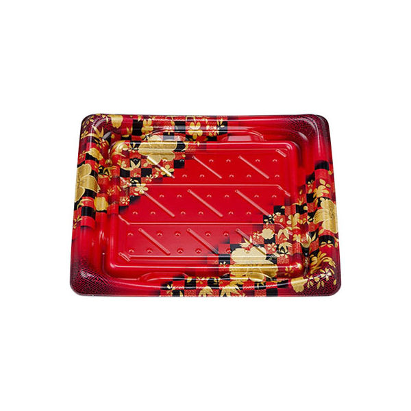 寿司容器 SFうま皿34 花雅赤本体 0276934002315 600枚（50×12） シーピー化成（直送品）