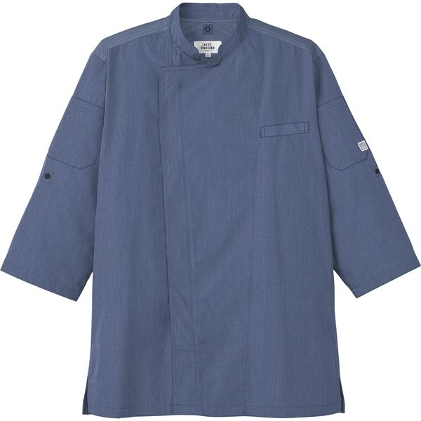 チトセ コックシャツ（七分袖） 兼用 杢ブルー S AS-8609（取寄品）
