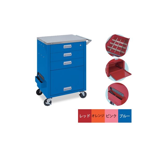 高田ベッド製作所 救急M1型カート 幅69×奥行43×高さ92cm レッド TB-1257 1個 61-3712-02（直送品）