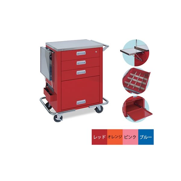 高田ベッド製作所 救急M2型カート 幅69×奥行43×高さ92cm レッド TB-1258 1個 61-3712-06（直送品）