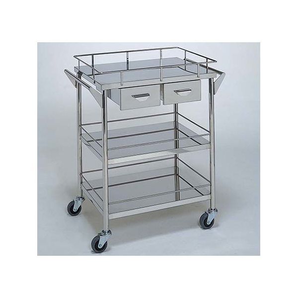 柏ステンレス工業 ステンレスワゴン 回診車 (静音仕様) 引出2個付 3段 ステンレスワゴン(ヒキダシヅケ)MB-1541 1個（直送品）