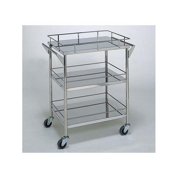 柏ステンレス工業 ステンレスワゴン 回診車 (静音仕様 枠付) 3段 450×300×800mm ステンレスワゴンMB-1521 1個（直送品）