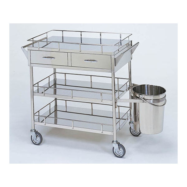 柏ステンレス工業 繃帯交換車L (枠付) 引出2個 バケツ付 3段 ホウタイコウカングルマMC-B2-L 1個 62-2715-12（直送品）