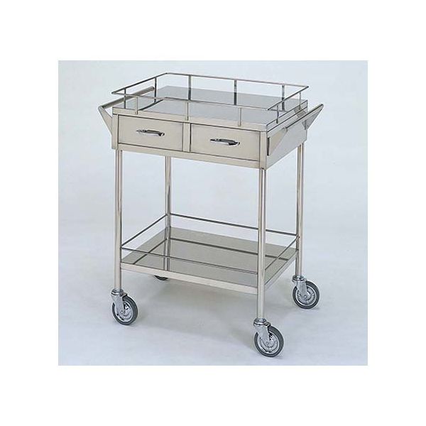 柏ステンレス工業 ステンレスワゴン 回診車L (枠付) 引出2個付 2段 ステンレスワゴン(ヒキダシヅケ)MB-2GH-L 1個（直送品）